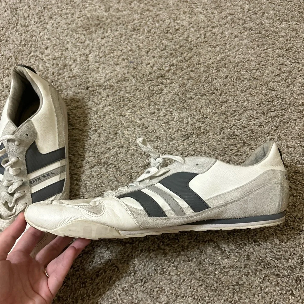 Diesel Men's Long Term Gunner Sneakers Leather White Blue Size 13 Lace Up Y2K